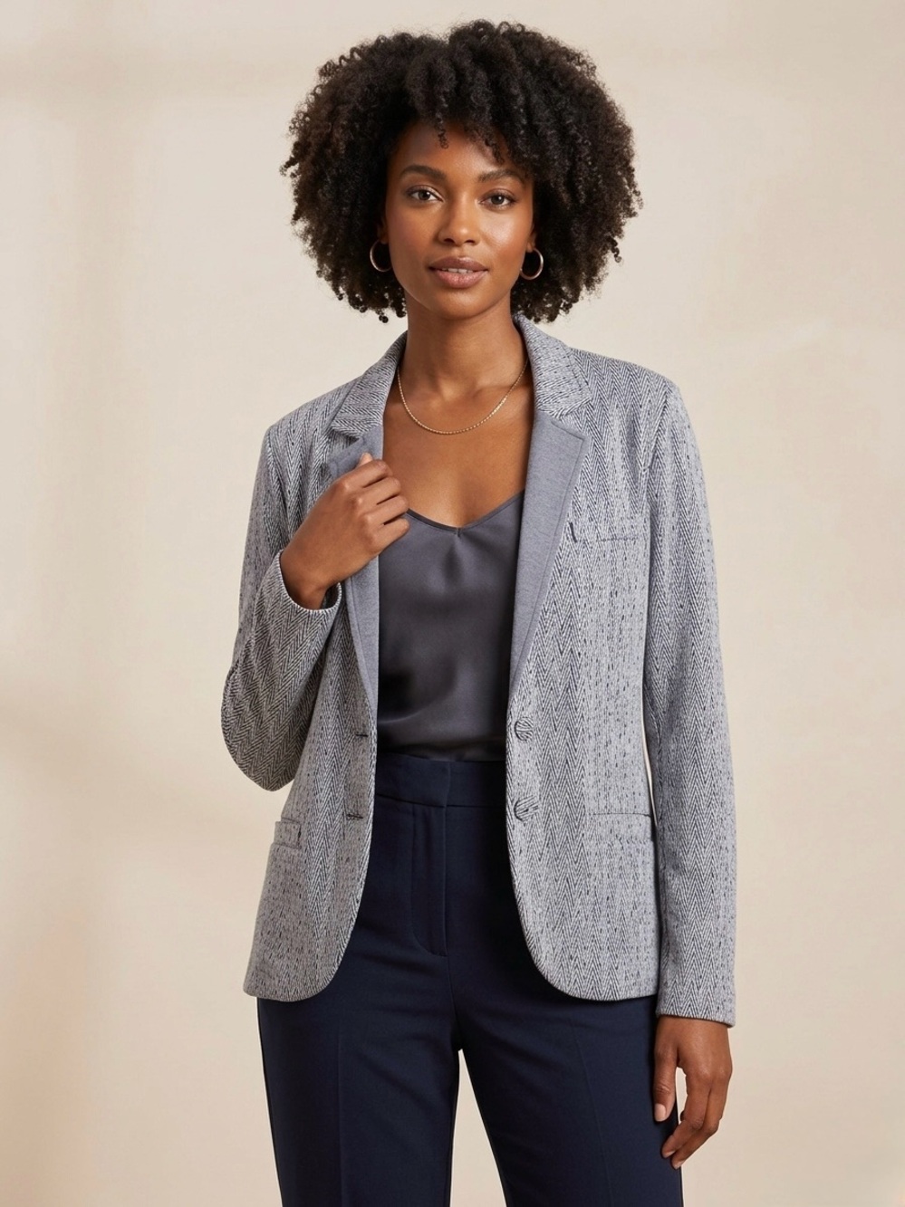 TART Collections Chevron Knit Blazer Jacket Medium Gray Blue Soft Stretch